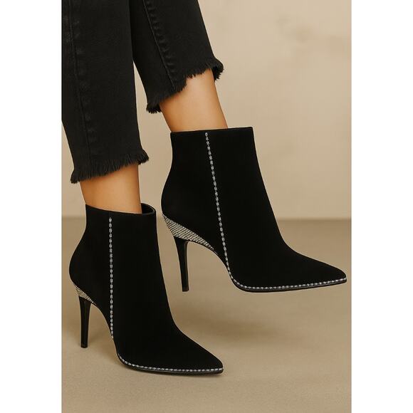 Jimmy Choo 7 Brecken 100 Crystal Embellished Suede Ankle Boots Crystal Black 37 - Picture 1 of 11